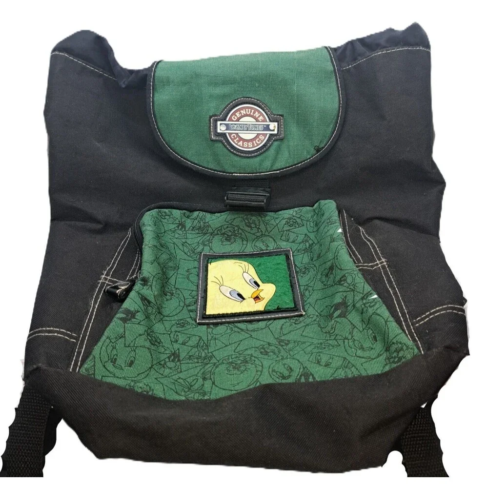 Vintage 1996 Looney TWEETY Sylvester Black/Green Small Backpack Bag